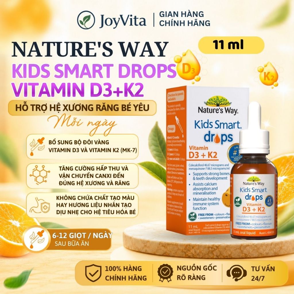 D3K2 Nature's Way vitamin D3 K2 dạng nhỏ giọt, giúp tăng cường hấp thu và chuyển hóa Canxi cho trẻ