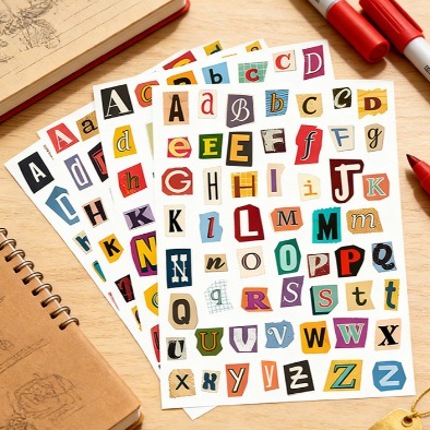 Sticker Chữ cái Alphabet phá cách - 4 tờ (5 phân loại)