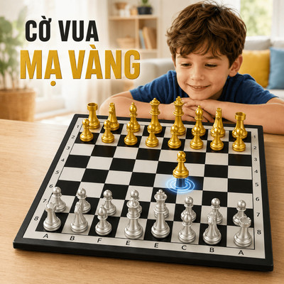 Bộ Cờ Vua Nam Châm Mạ Vàng Bạc Cao Cấp Cực Đẹp, Cờ Vua Cỡ Đại Hàng Việt Nam