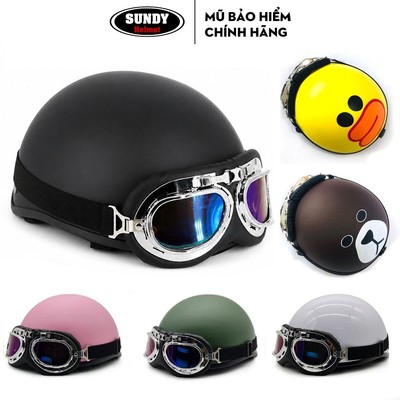Mũ bảo hiểm nửa đầu 1/2 SUNDY kèm kính UV, phi công freesize 55-58cm, nhiều họa tiết thời trang cá tính