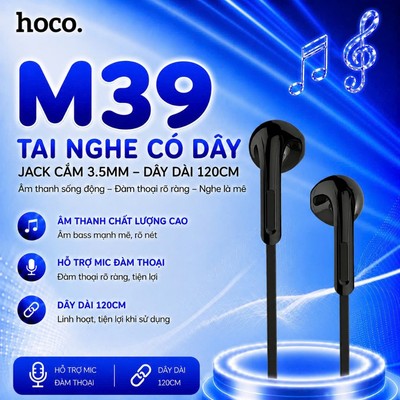 Tai nghe nhét tai Jack 3.5mm Hoco M39 Super Bass tương thích các dòng thiết bị
