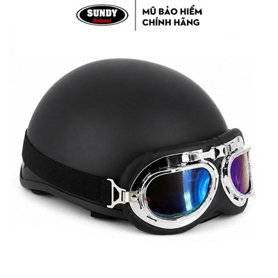 Mũ bảo hiểm xe máy thời trang SUNDY, kiểu nửa đầu 1/2 sơn màu đen nhám, an toàn, chất lượng
