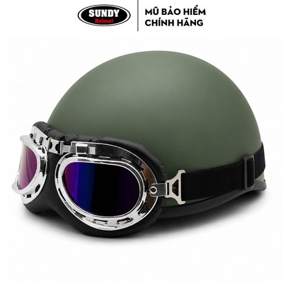 Mũ bảo hiểm thời trang SUNDY, màu xanh rêu mạnh mẽ, nón 1/2 đầu thể thao, kèm kính UV, kính phi công