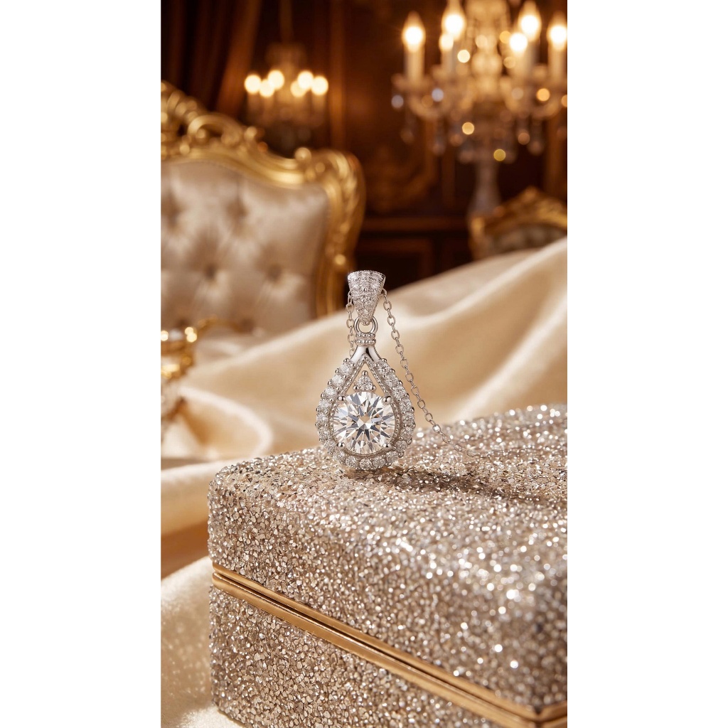 Dây chuyền Moissanite giọt nước 6.5mm 1carat thân bạc 925 kèm kiểm định GRA fullbox