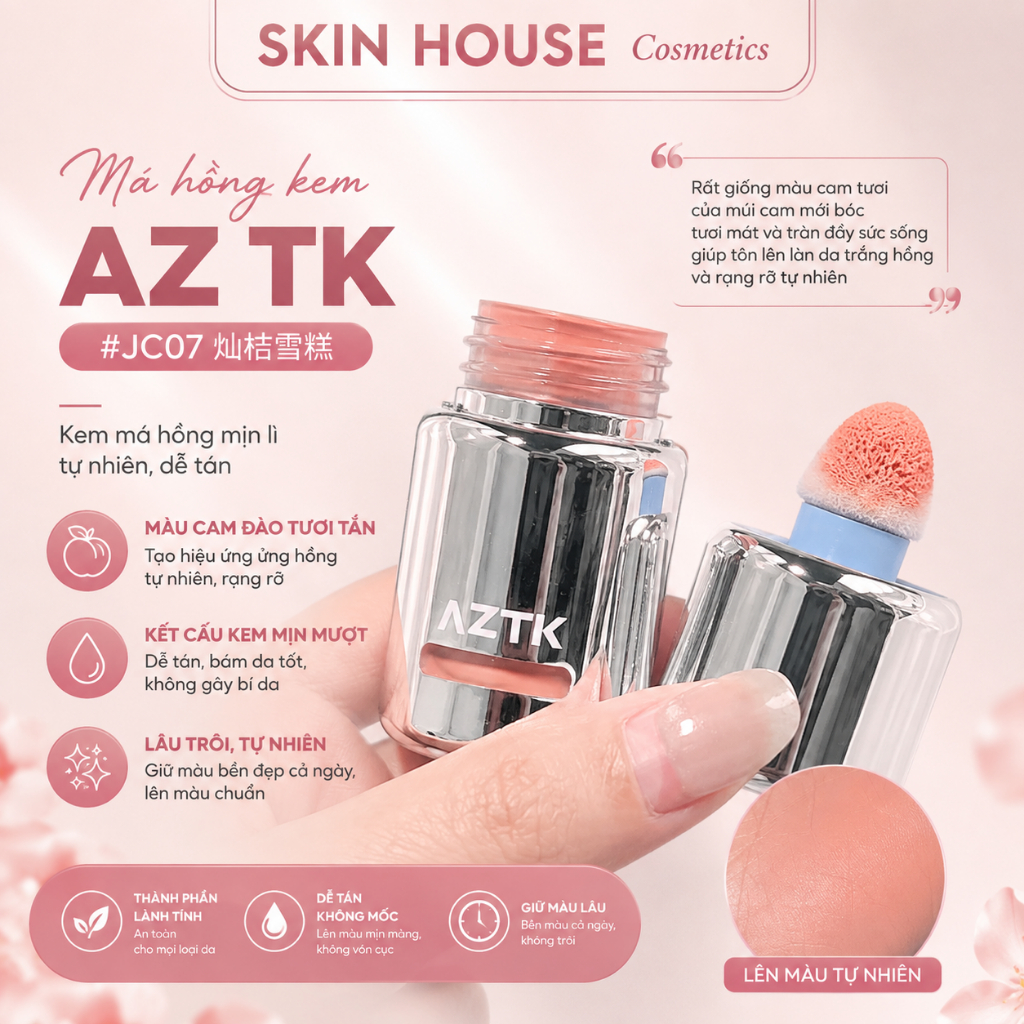 Má Hồng Kem AZ TK Hiệu Ứng Căng Bóng Lâu Trôi Tự Nhiên 6 Màu Skin House