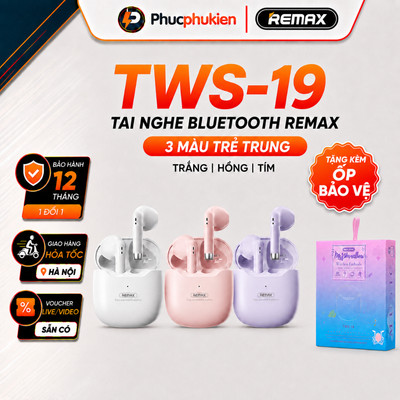 Tai nghe bluetooth Remax tws 19 có mic thoại cảm ứng Pin 5h bluetooth 5.3 ( Tặng ốp) - Phúc Phụ Kiện