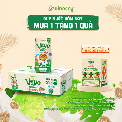 Thùng Veyo Sữa hạt SMARTY Yến mạch - Óc chó vị sữa (30 hộp x 180ml)