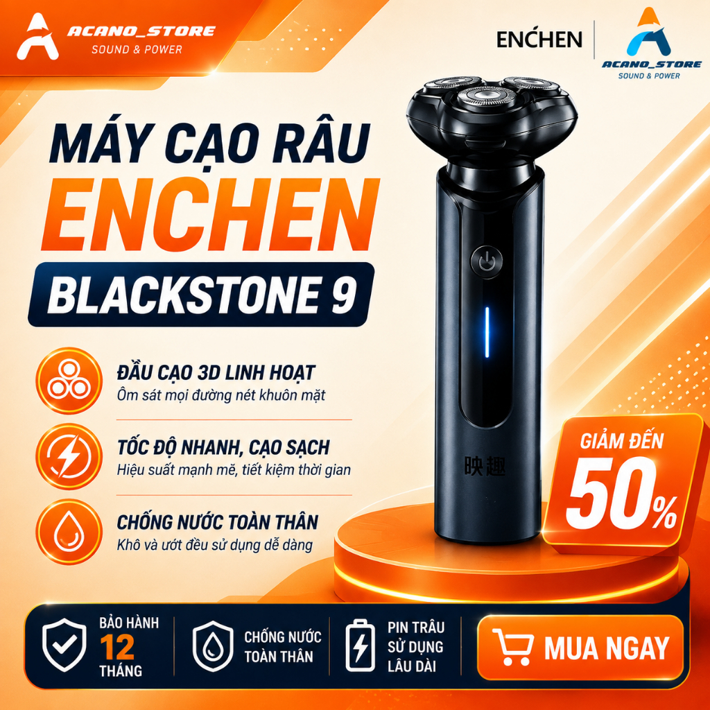 MÁY CẠO RÂU ENCHEN BLACKSTONE 9 – THÂN HỢP KIM, MÀN HÌNH LCD CAO CẤP, Lưỡi Tự mài, Pin trâu 2 Tháng