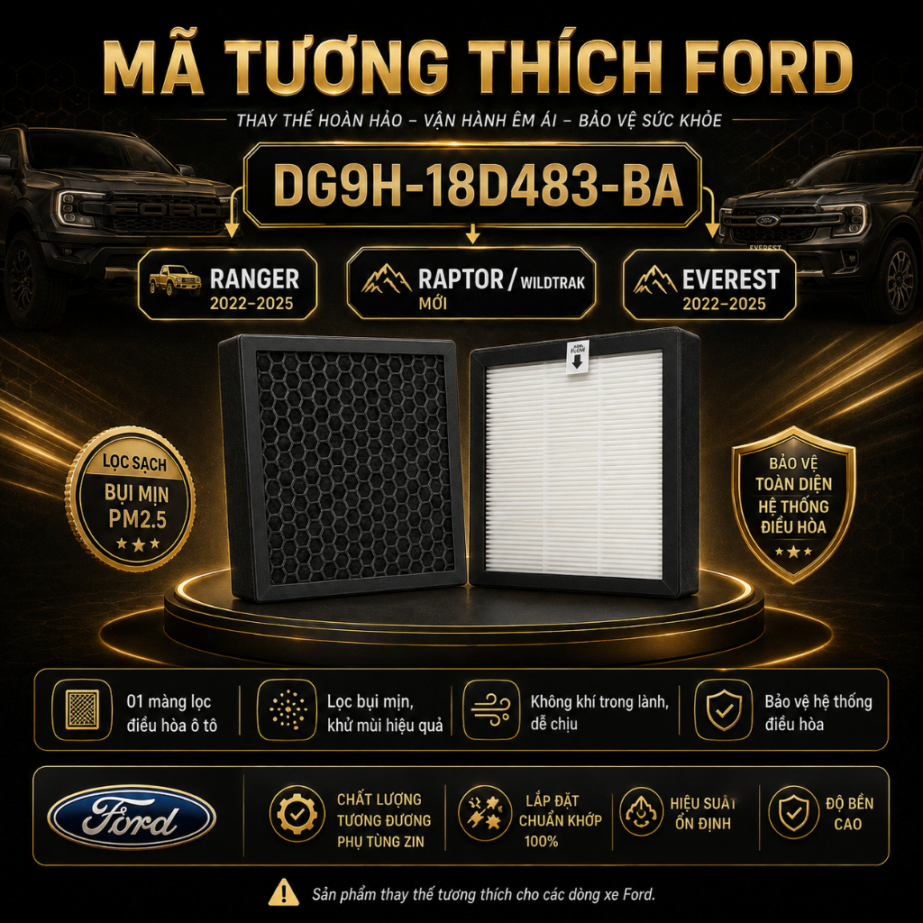 Lọc Gió Điều Hoà Ford ô tô: Ranger đời (22-25), RAPTOR / WILTRACK mới, Ford Everest (22-25) DG9H-18D