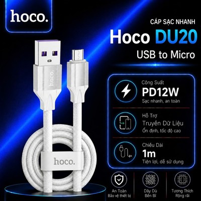 Cáp sạc nhanh PD12W Hoco DU20 Micro dây TPE bện siêu bền cho Android/Samsung/Oppo dài 1M
