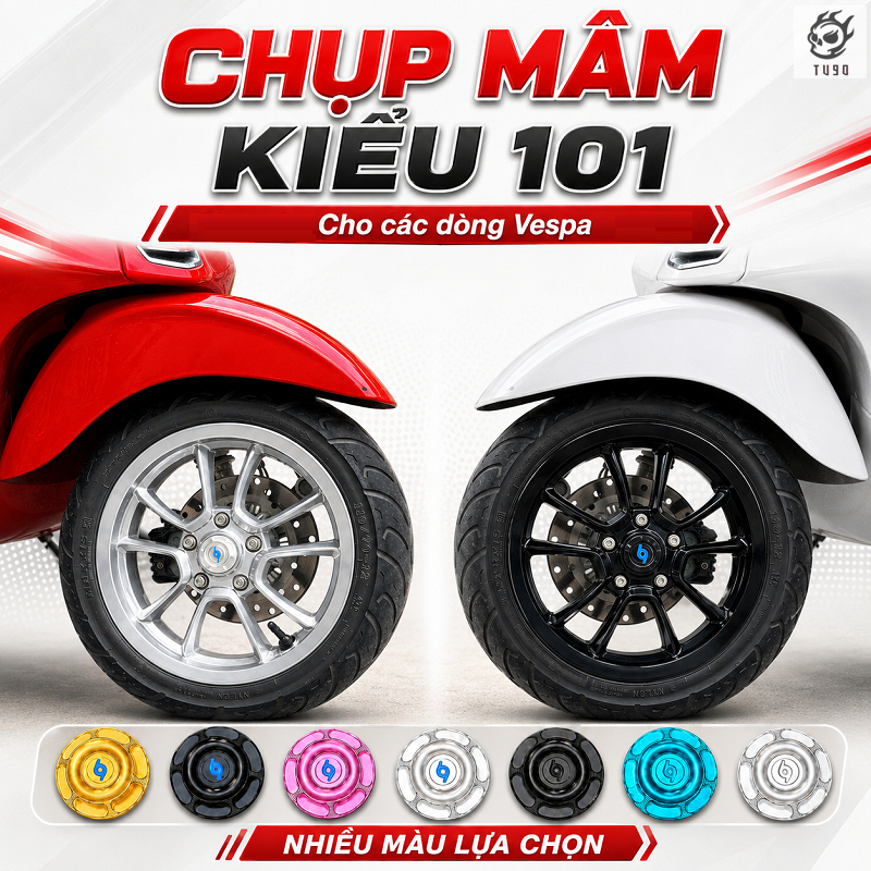 Chụp Mâm Xe Vespa Sprint Primavera LX S GTS GTV Kiểu 101 – Phụ Kiện Trang Trí Xe Vespa