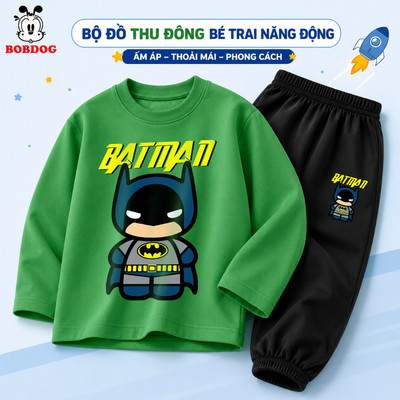 Bộ đồ thu đông dài tay bé trai BOBDOG quần áo cho bé chất thun cotton in hình Batman TW-BDO59 cho bé