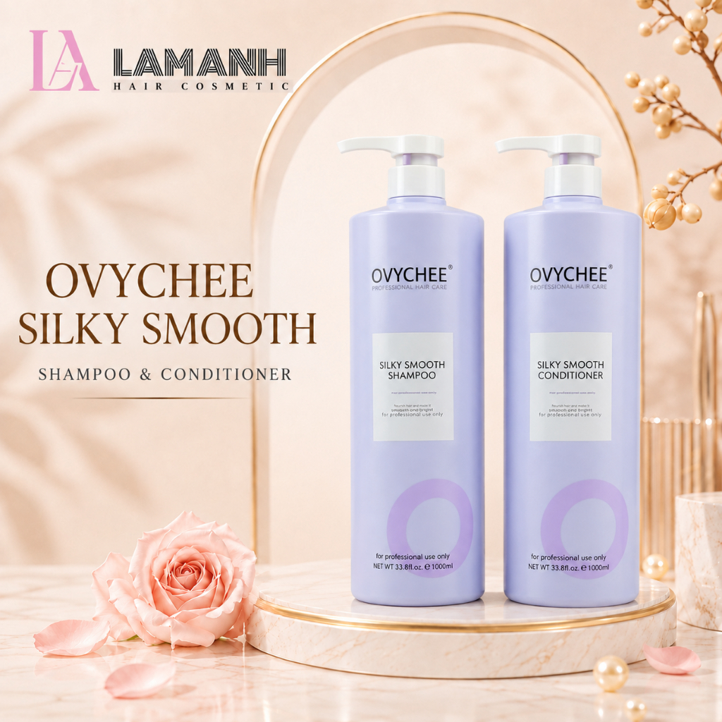 Combo Dầu Gội Xả Ovychee Silky Smooth 1000ml, Dưỡng Tóc Mềm Mượt, Hỗ Trợ Làm Sạch Gàu