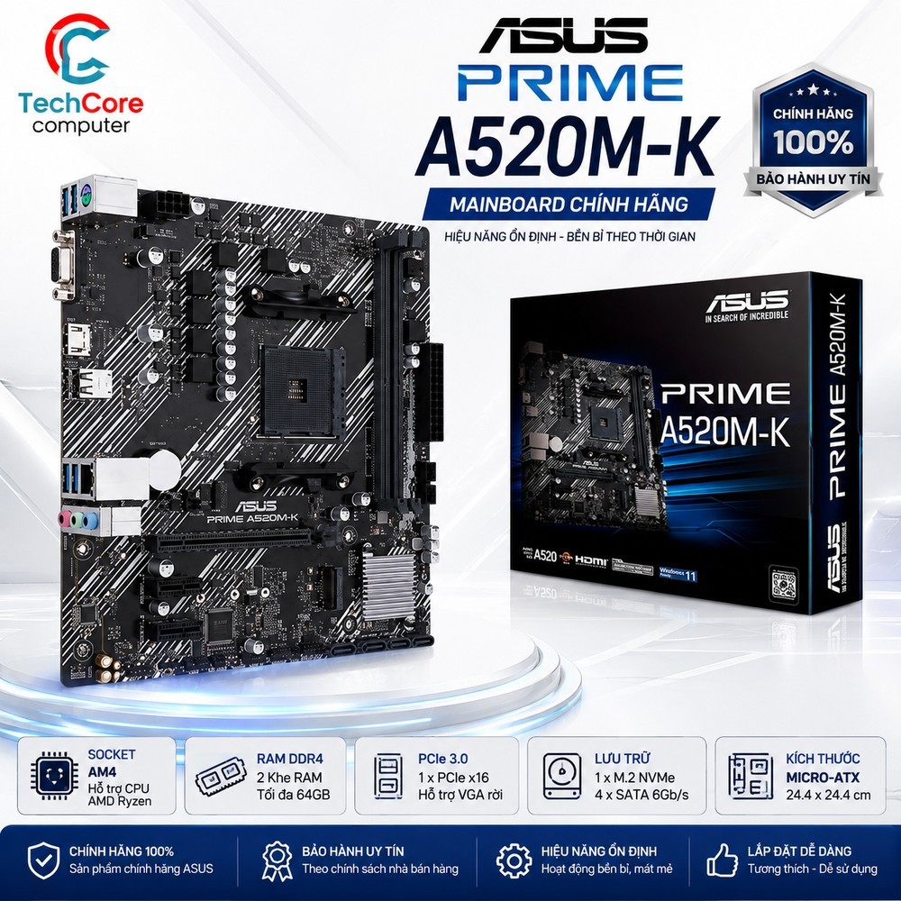 Mainboard A520M-k Asus Prime - CHÍNH HÃNG - BẢO HÀNH 36T