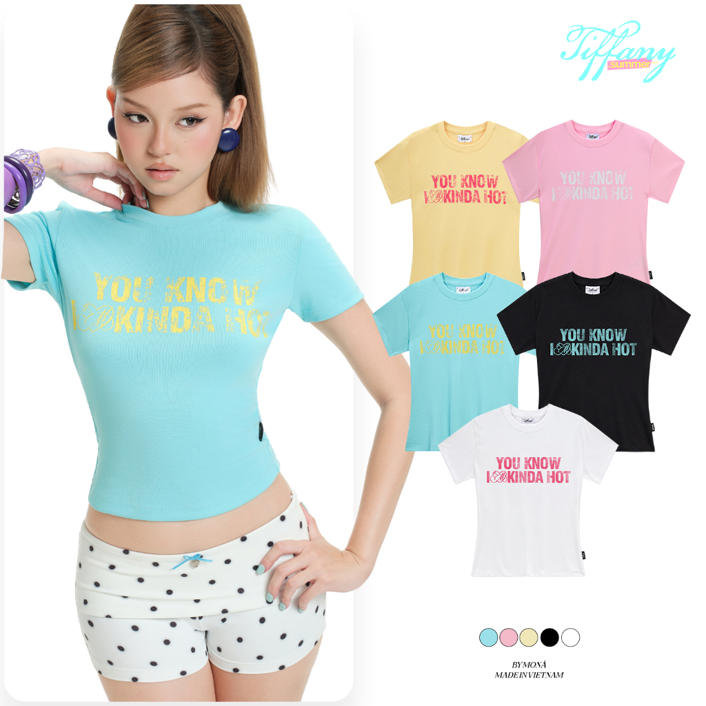 Áo thun baby tee nữ mùa hè MONÁ form ôm body co giãn màu xanh Tiffany Blue - CREAM Top