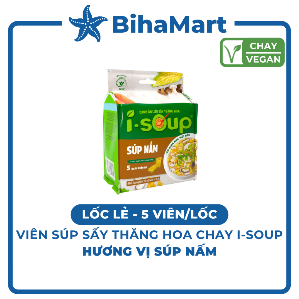 [LỐC LẺ] - NFC - Viên súp sấy thăng hoa I-Soup hương vị Súp nấm chay, Súp nấm chay I-Soup, Súp ăn li