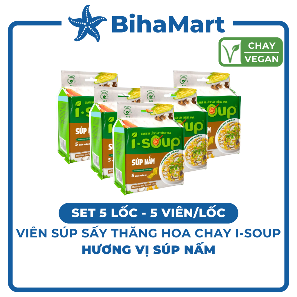 [SET5LỐC] - NFC - Viên súp sấy thăng hoa I-Soup hương vị Súp nấm chay, Súp nấm chay I-Soup, Súp ăn l