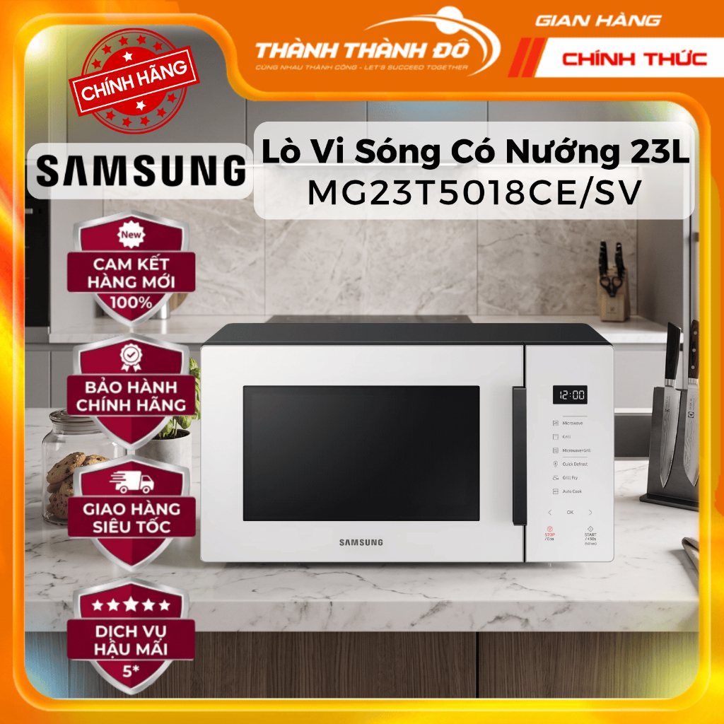 [CHÍNH HÃNG] Lò Vi Sóng 23L Samsung Bespoke MG23T5018CE/SV - Chế Độ Chiên Nướng Không Dầu Grill Fry,