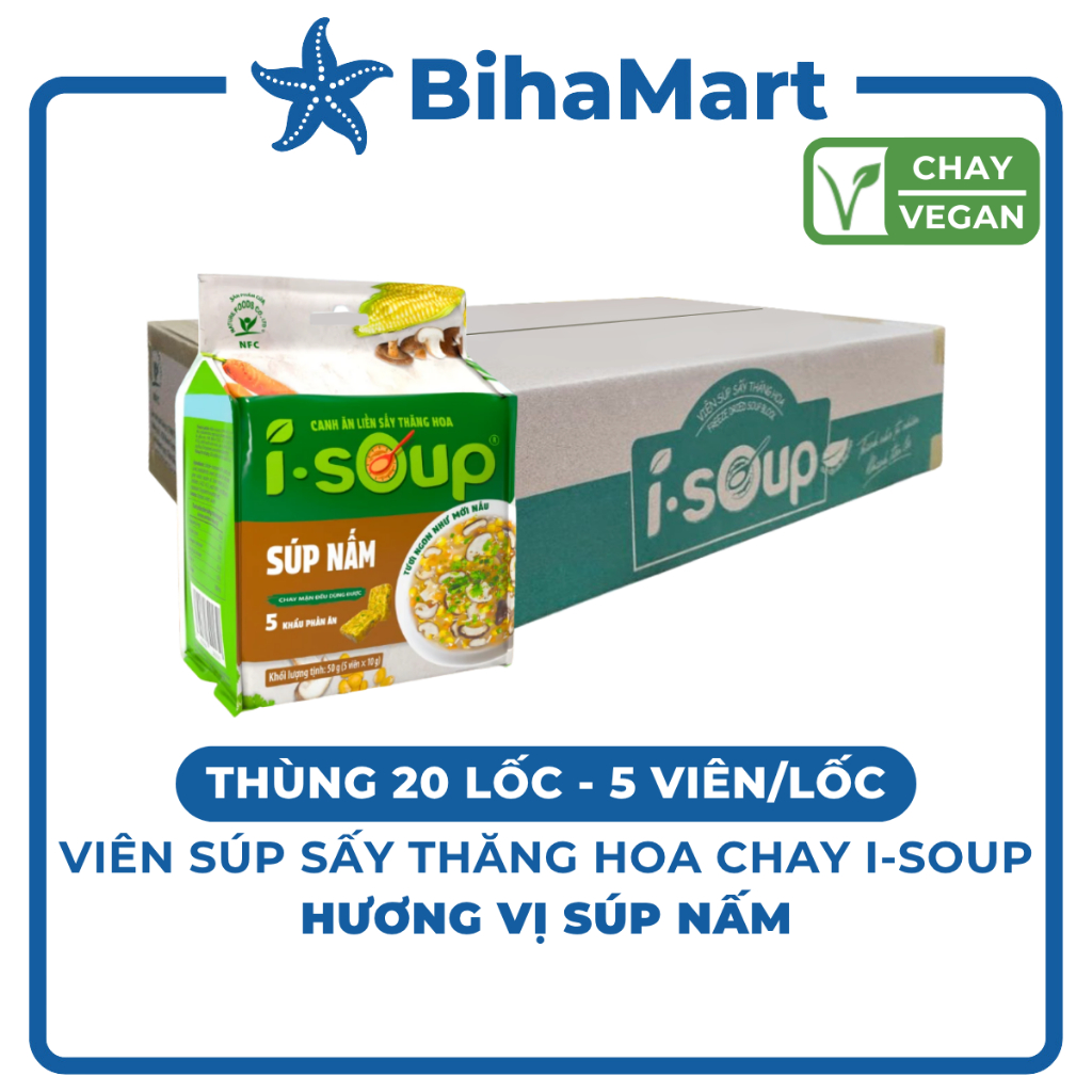 [THÙNG20LỐC]-NFC- Viên súp sấy thăng hoa I-Soup hương vị Súp nấm chay, Súp nấm chay I-Soup, Súp ăn l