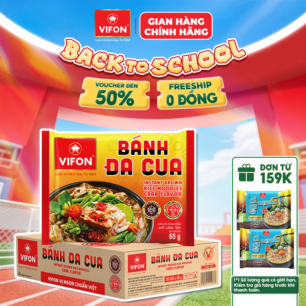 [VOUCHER HOT 10%]Thùng 30 Gói Bánh Đa Cua VIFON 60g Vị Cua Đồng Sợi Dai Đạt Giải Quốc Tế