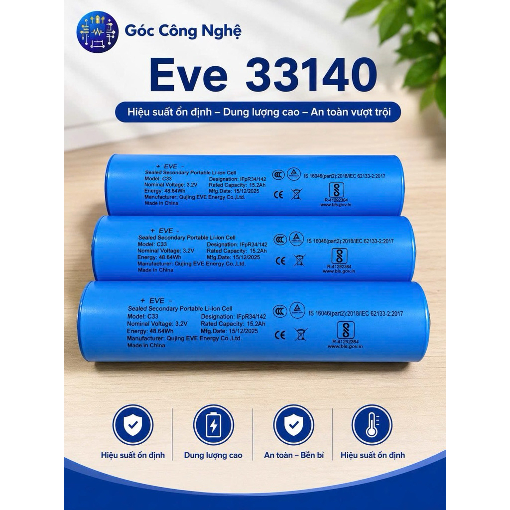 Pin LFP 33140 xả cao dung lượng 15Ah.