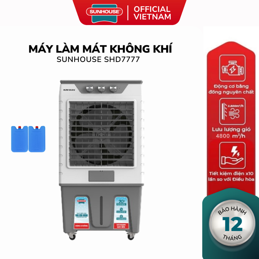 Quạt Điều Hòa Hơi Nước Sunhouse SHD7777 - Máy Làm Mát Không Khí Bình Chứa 70L Dùng Cho Phòng 60m2