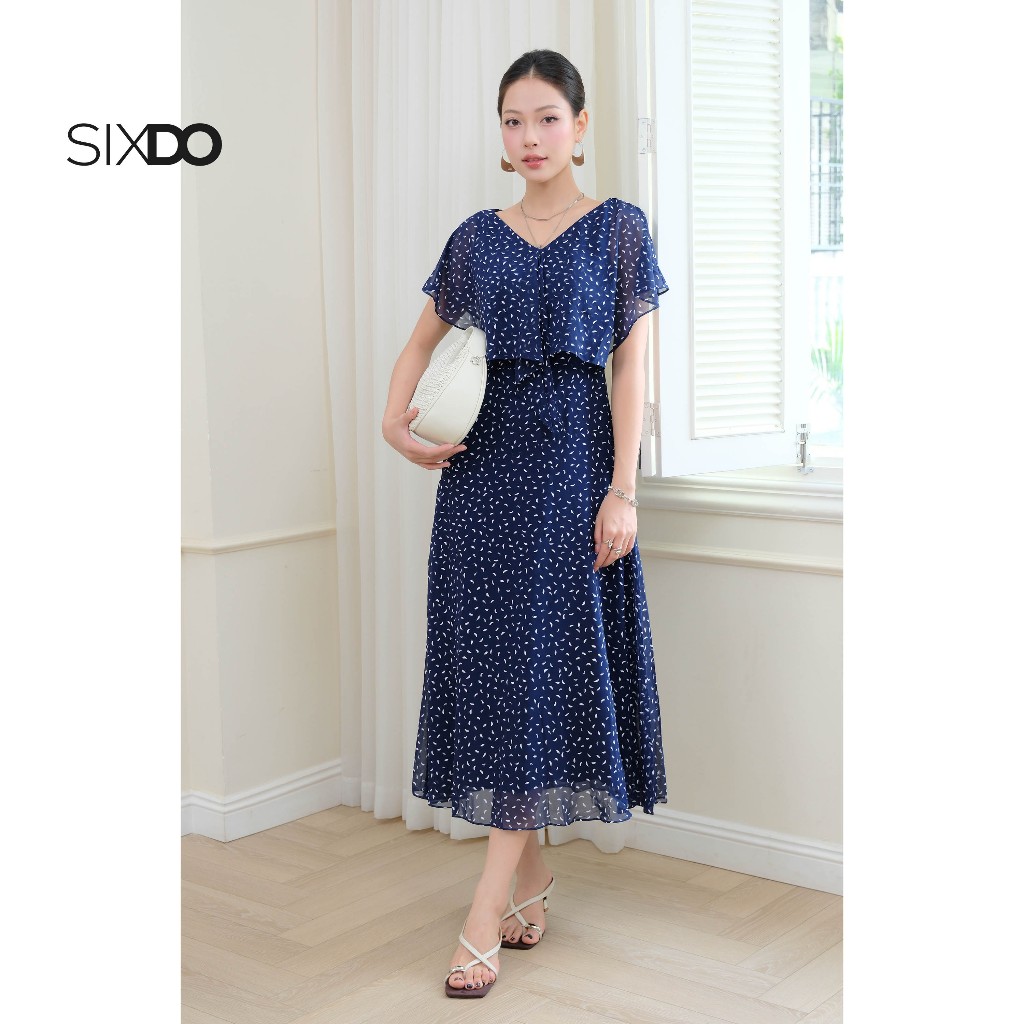 Đầm navy công sở chiffon SIXDO (Navy Chiffon Flared Dress)
