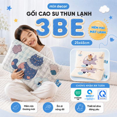 Gối Cao Su Thun Lạnh 3Be Dễ Thương Mịn Decor, Gối Định Hình Cho Bé, Kích Thước 25x45 cm
