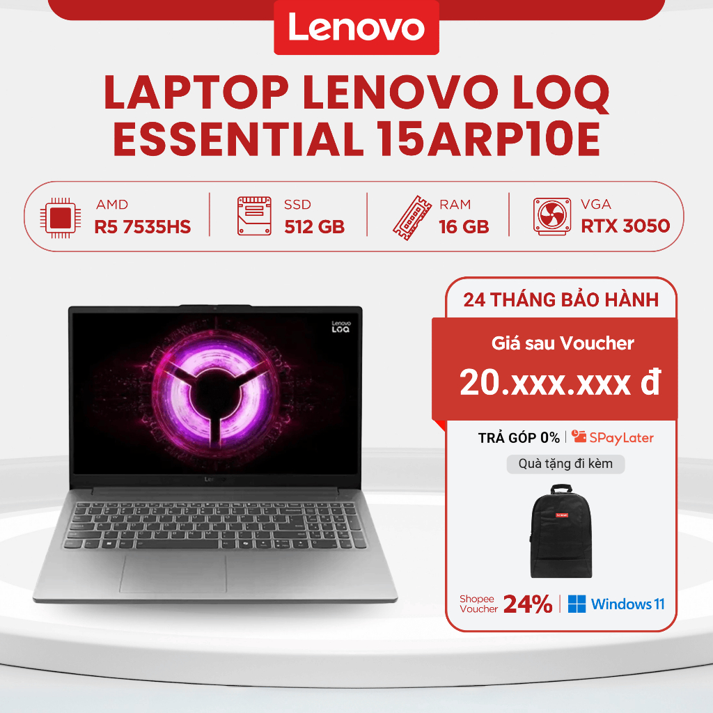 Laptop Lenovo LOQ Essential 15ARP10E (R5 7535HS | 16GB DDR5 | 512GB SSD | 15.6" FHD 144Hz | RTX3050)