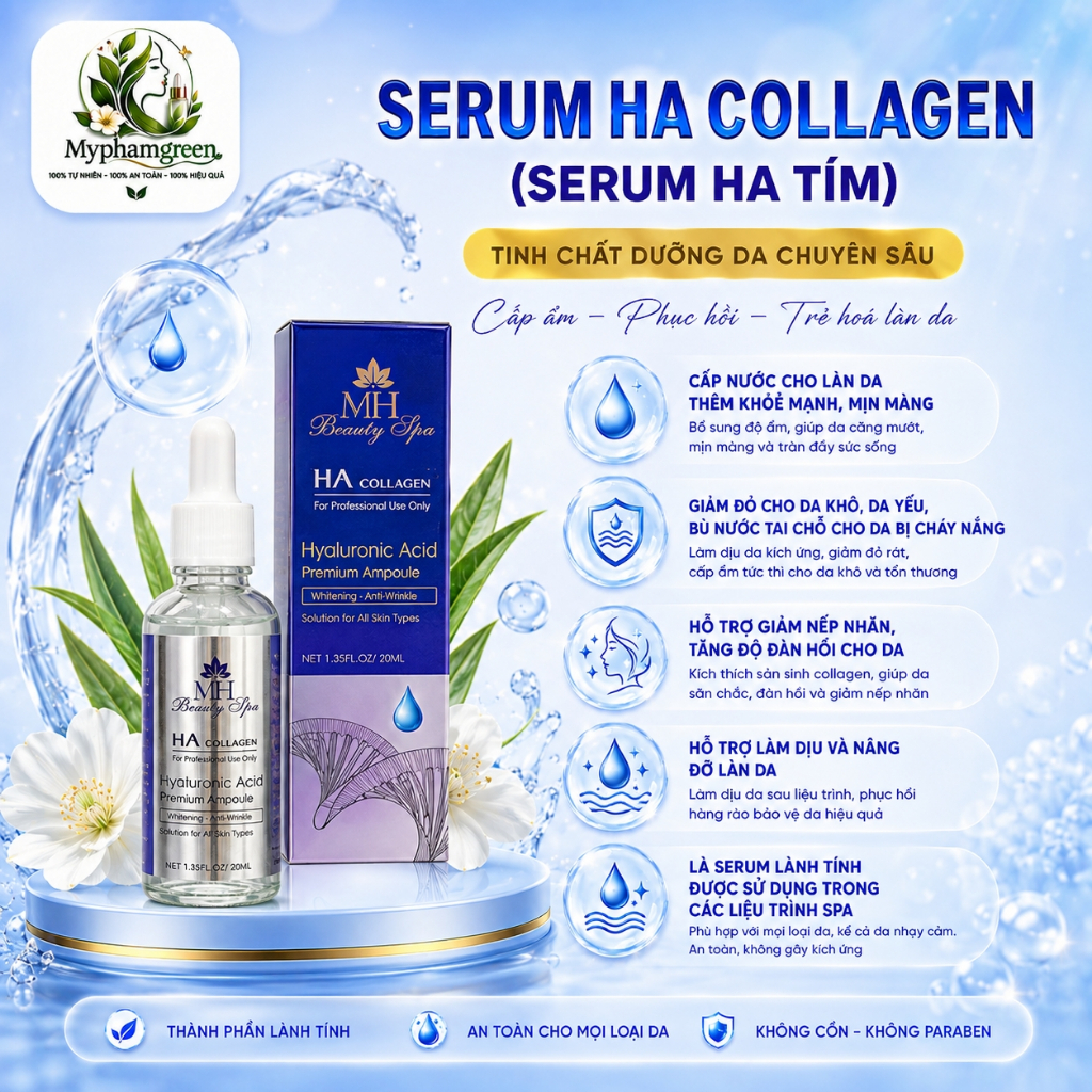 SERUM HA COLLAGEN (HA TÍM) MH 100ml – Hỗ trợ cấp ẩm, giúp da mềm mịn. Chăm sóc da khoẻ mạnh