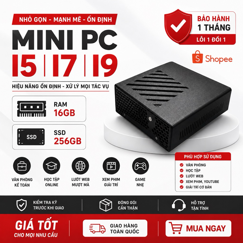 Mini PC Core i3 i5 i7 i9 Gen 7-12 RAM 16GB SSD 256GB HDMI | Nhỏ Gọn Tiết Kiệm Điện