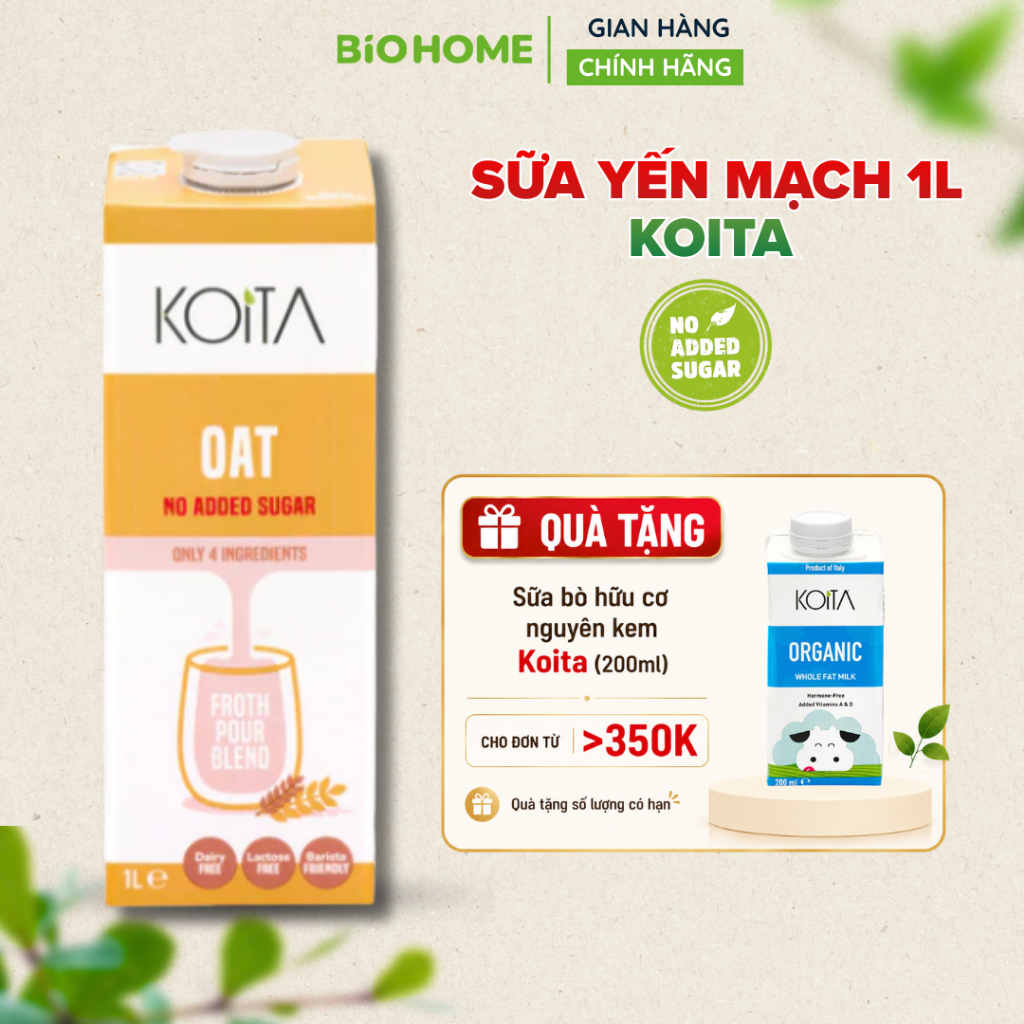Sữa Yến Mạch Koita 1L Sữa Hạt Thực Vật  Nhập Khẩu Ý Không Đường Giàu Chất Xơ Thơm Ngon Hộp Lớn Tiết Kiệm