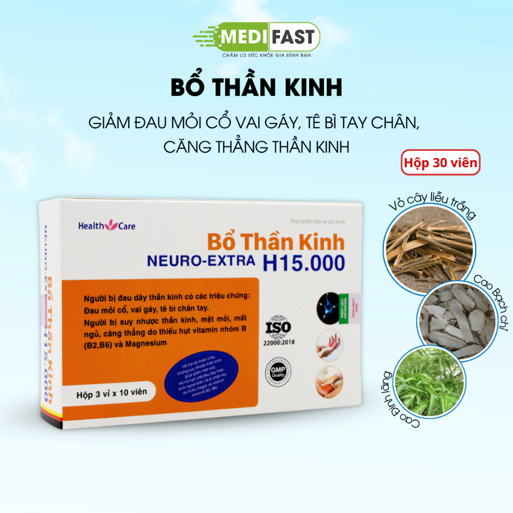Bổ thần kinh Neuro Extra H15000 hỗ trợ giảm đau mỏi cổ vai gáy, tê bì tay chân, căng thẳng thần kinh