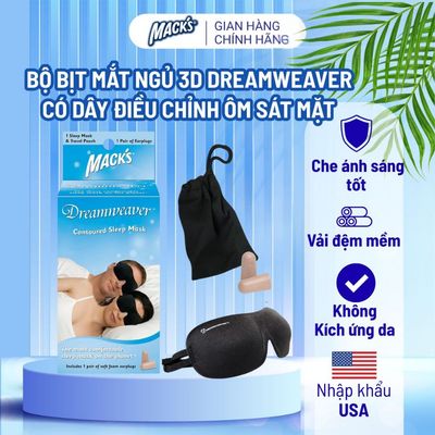 Bộ bịt mắt ngủ 3D Dreamweaver Mack's kèm nút bịt tai, có dây điều chỉnh ôm sát mặt mềm mại, giảm ồn, ánh sáng ngủ ngon