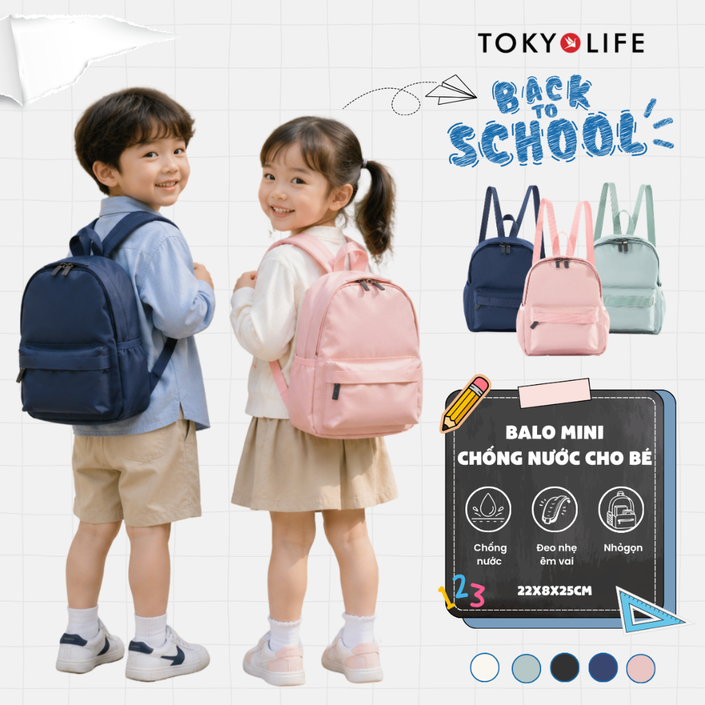 Ba lô mini trẻ em TOKYOLIFE balo siêu nhẹ chống nước thời trang cho bé đi học đi chơi 22x8x25cm 4000