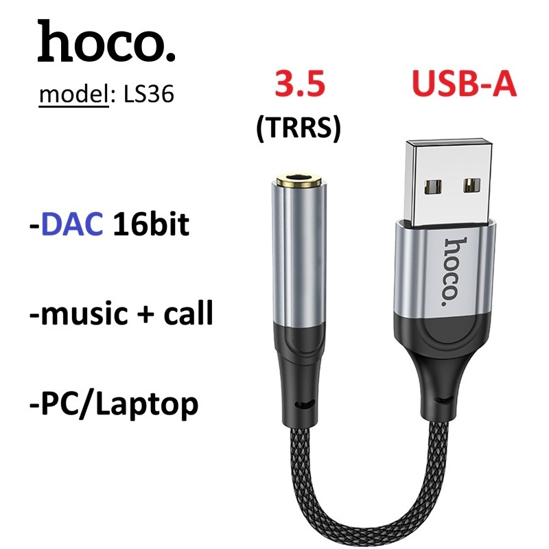 Jack chuyển USB-A to 3.5 Hoco LS36 usb sound dùng cho PC/ Laptop -Bảo Hành 3 tháng