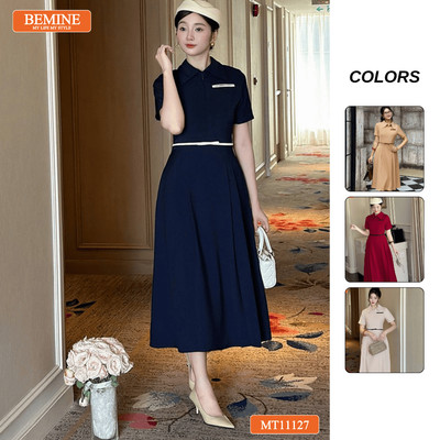 Đầm thiết kế BEMINE cổ đức khóa kéo trước dáng chữ A phù hợp đi làm-MT11127
