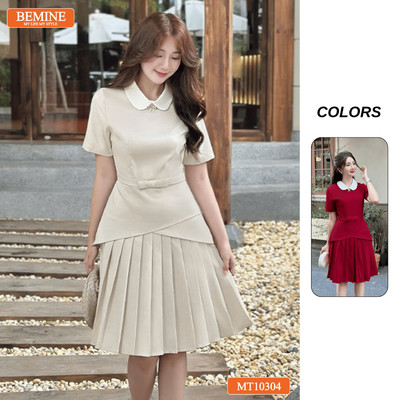 Đầm thiết kế BEMINE cổ sen vạt kiểu dáng chữ A tùng váy xếp ly phù hợp đi làm-MT10304