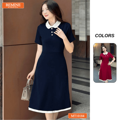 Đầm thiết kế BEMINE cổ sen dáng chữ A có viền phù hợp đi làm, đi chơi-MT10184