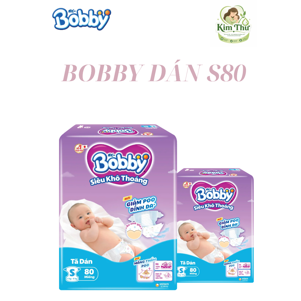 [BOBBY] Tã dán Bobby S80 – Tã em bé Bobby chính hãng, mềm mại, thấm hút tốt, chống tràn (Combo 1,2,4