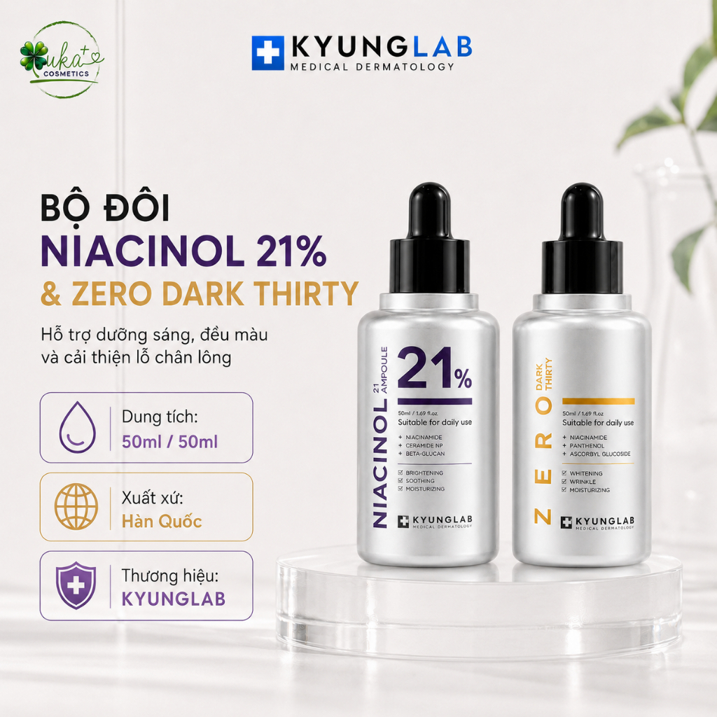 Serum niacinamide ,Serum Niacinol 21% ampoule -  Serum Zezo  KyungLab, dưỡng trắng ,mờ thâm