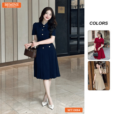 Đầm thiết kế BEMINE cổ đức đính cúc dáng chữ A tùng váy đuôi cá xếp ly phù hợp đi làm, đi tiệc-MT10084