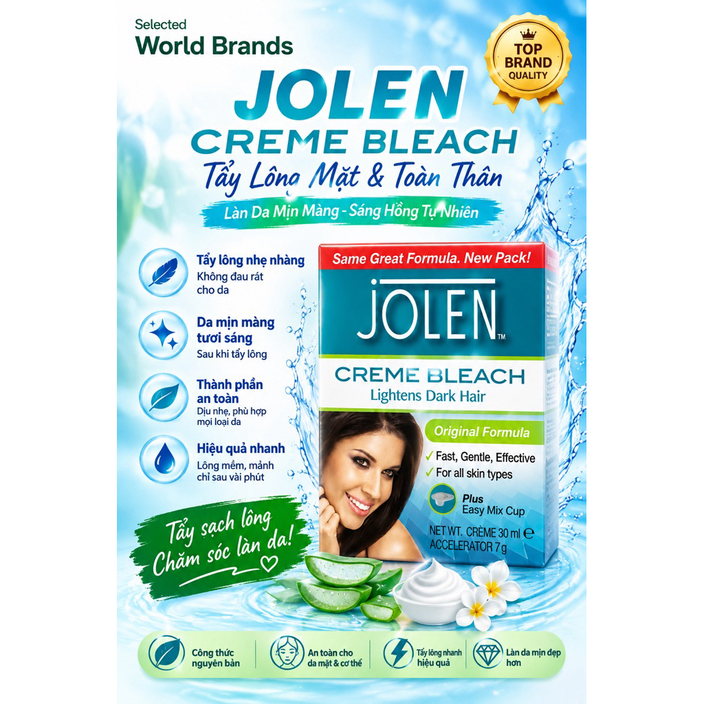 [Có sẵn 100% chính hãng] Jolen Creme Bleach 30ml (Kem làm nhạt màu lông)
