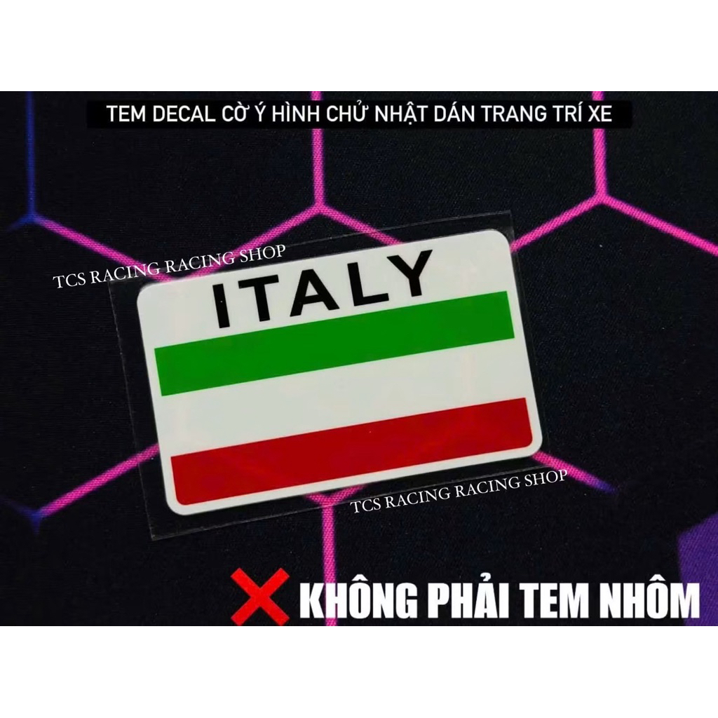 [ 1 TEM ] TEM DECAL CỜ Ý ITALY🇮🇹 HÌNH CHỮ NHẬT DÁN TRANG TRÍ XE