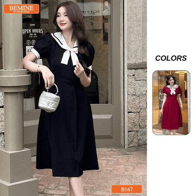 Đầm thiết kế BEMINE cổ thủy thủ phối nơ dáng chữ A phù hợp đi chơi-B167