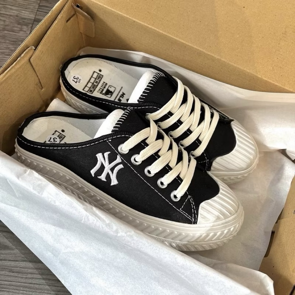 (PASS 013 - SIZE 35 - ngoài sàn 60k) Giày sục thể thao nữ MLB chữ NY thêu, giày sục nữ canvas