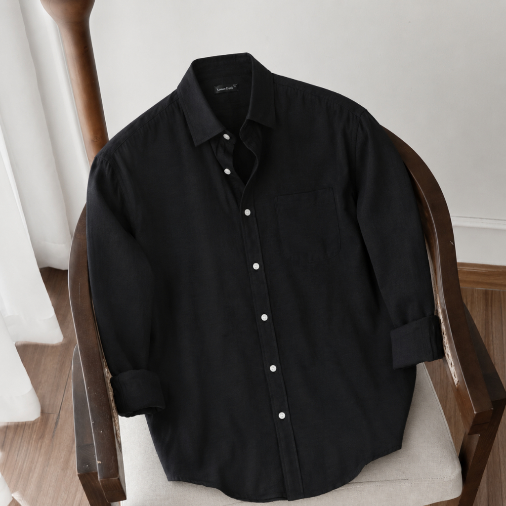 Áo Sơ Mi Nam Đen Tay Dài Cổ Bẻ Vải Linen Cao Cấp, Form Dáng Regular Fit Thanh Lịch - LINEN CRAFT