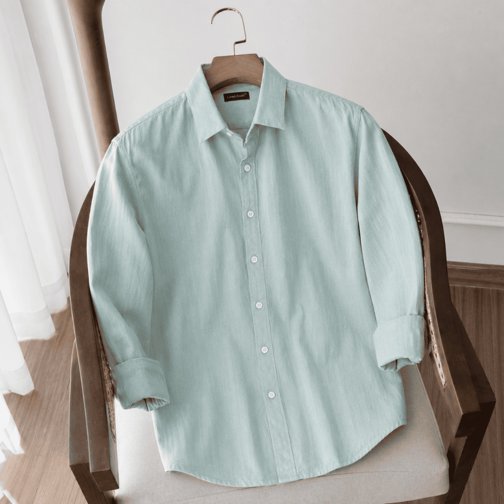 Áo Sơ Mi Linen Nam Tay Dài Trơn Regular Fit | Sage Gree - LINEN CRAFT