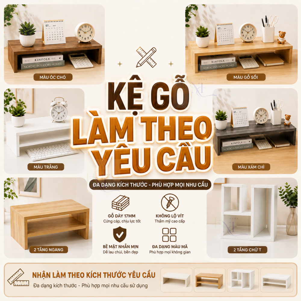 [ FUNI HOME ] Kệ gỗ LÀM THEO YÊU CẦU, Kệ gỗ nhiều Size, Tấm ván làm kệ, Ván làm mặt bàn dày 18mm