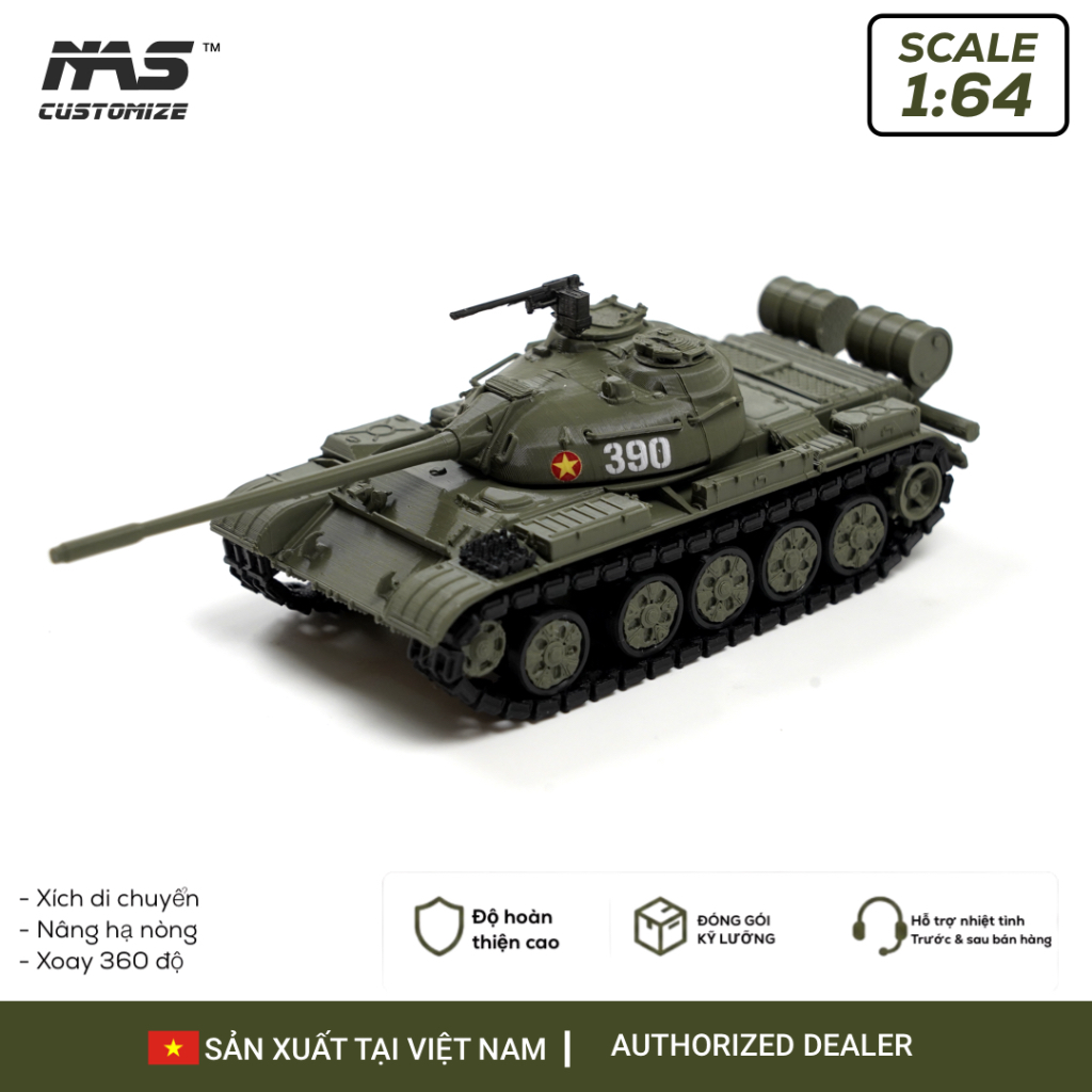 [NAS] Mô hình xe tăng Việt Nam Type-59 tỉ lệ 1/64 số hiệu 390 lịch sử, phiên bản húc cổng.